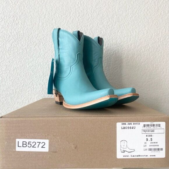NEW Lane EMMA JANE Turquoise Cowboy Bootie Womens 9.5 Leather Short Ankle Boots - Picture 10 of 11